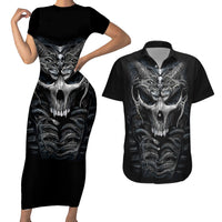 Skull Couples Matching Short Sleeve Bodycon Dress and Hawaiian Shirt Skeleton Inside - Wonder Print Shop