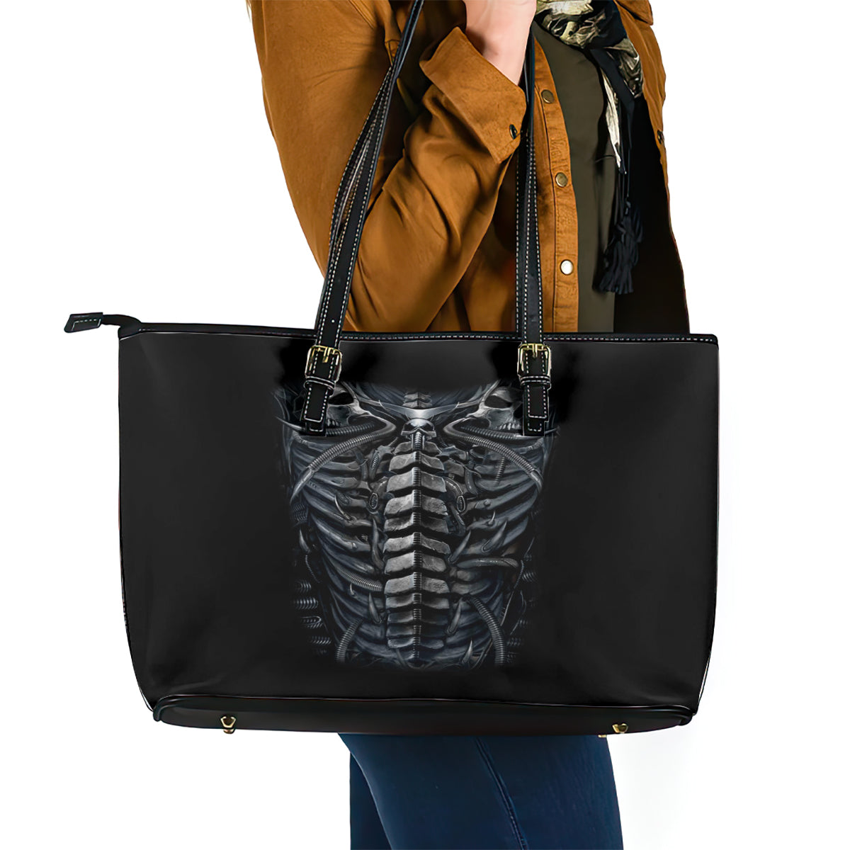 Skull Leather Tote Bag Skeleton Inside - Wonder Print Shop