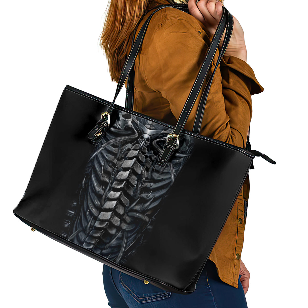 Skull Leather Tote Bag Skeleton Inside - Wonder Print Shop