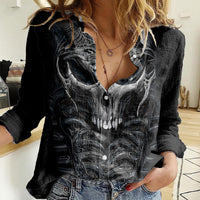Skull Women Casual Shirt Skeleton Inside - Wonder Print Shop