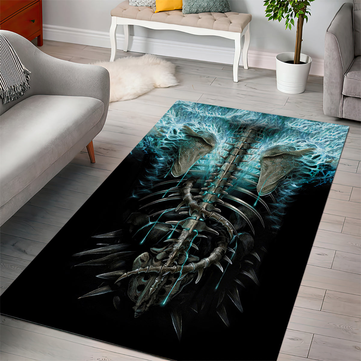 Flame Twin Skull Area Rug Skeleton Inside - Wonder Print Shop