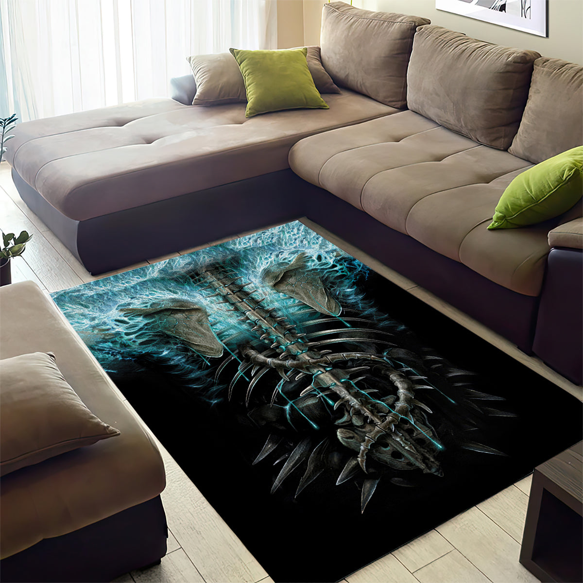 Flame Twin Skull Area Rug Skeleton Inside - Wonder Print Shop