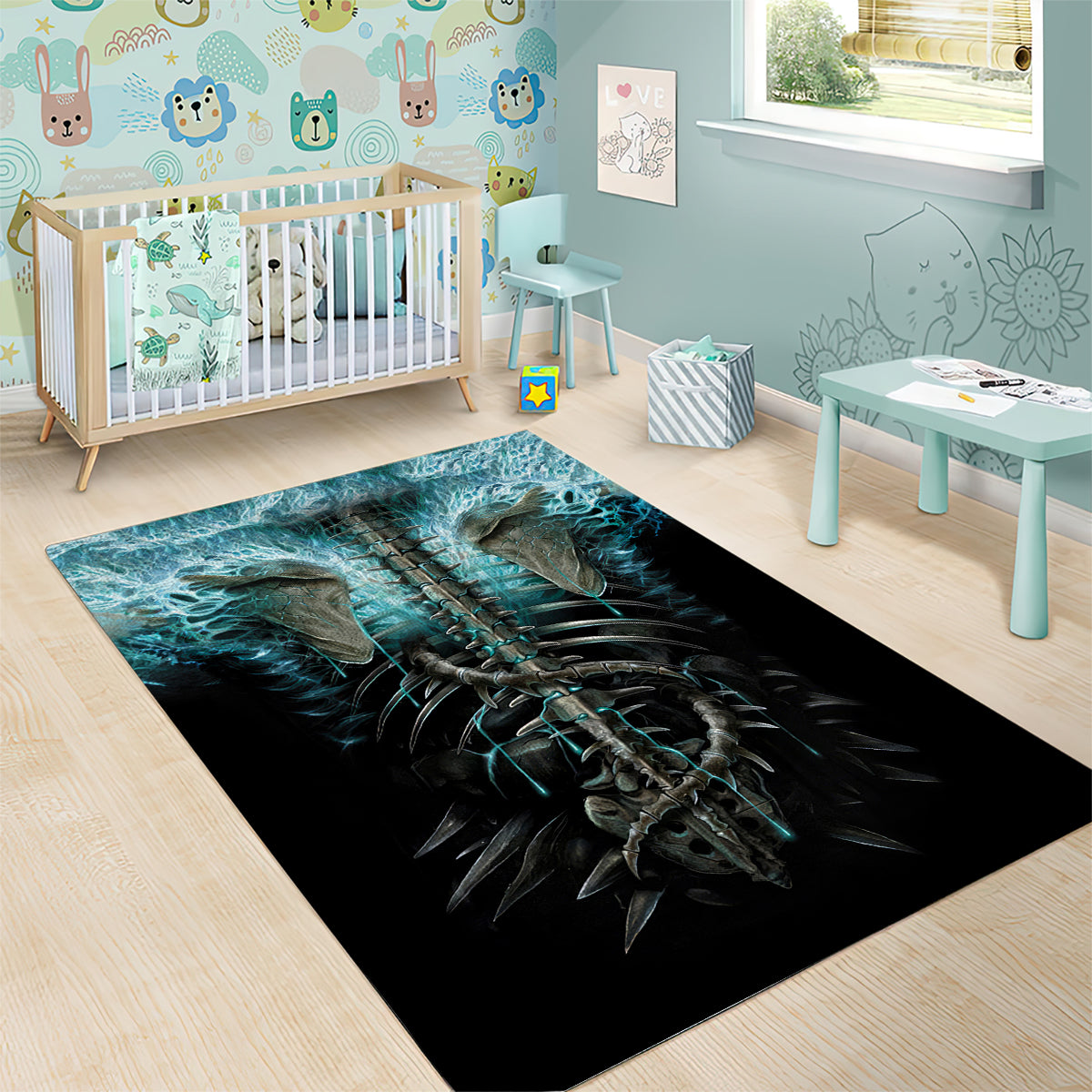 Flame Twin Skull Area Rug Skeleton Inside - Wonder Print Shop
