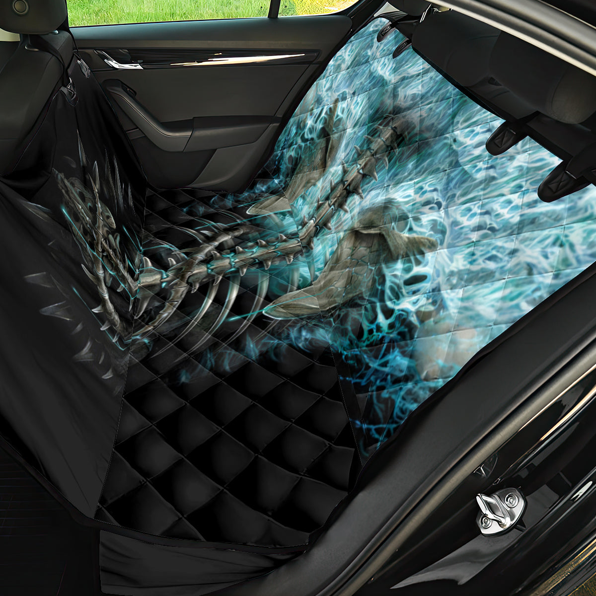 Flame Twin Skull Back Car Seat Cover Skeleton Inside - Wonder Print Shop
