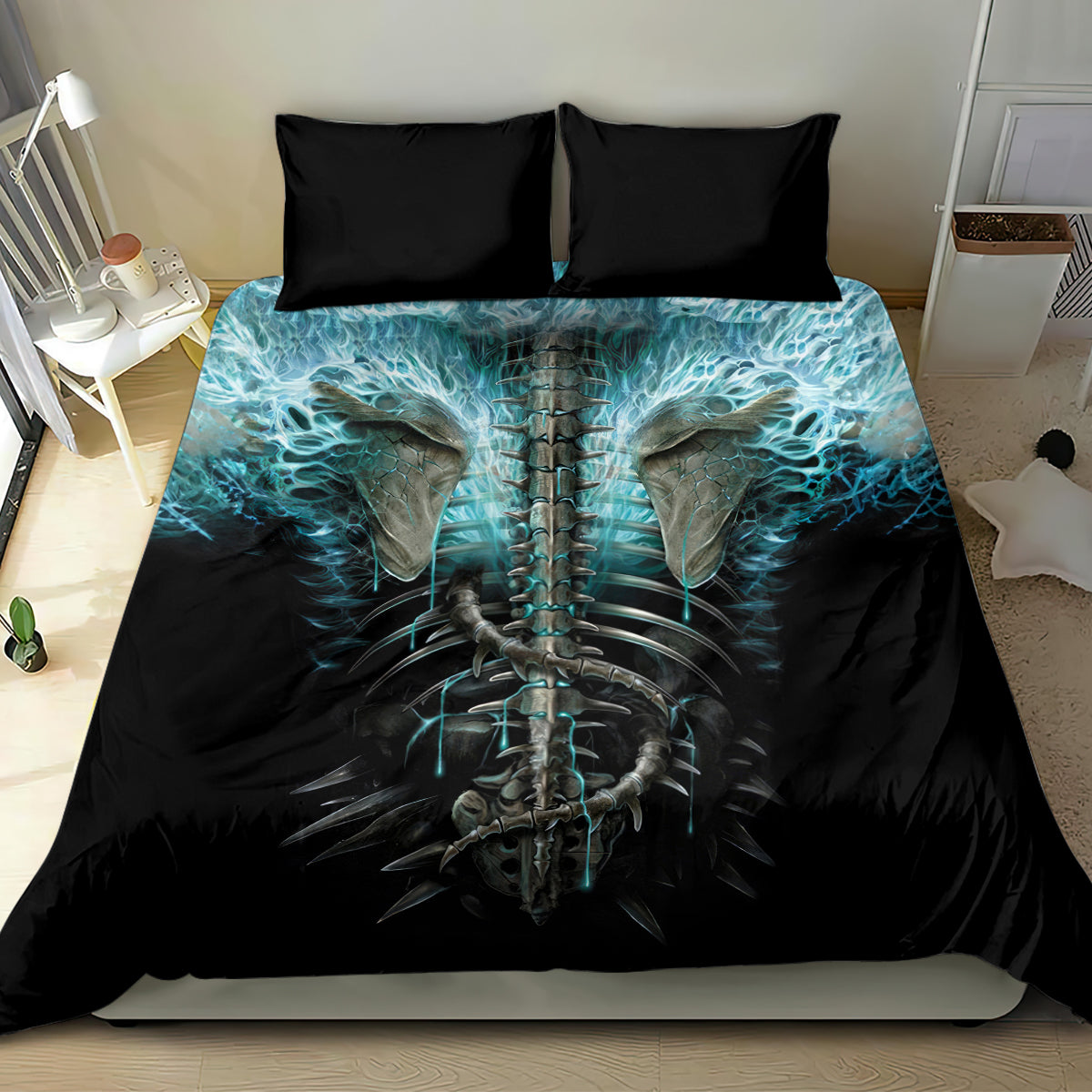 Flame Twin Skull Bedding Set Skeleton Inside - Wonder Print Shop