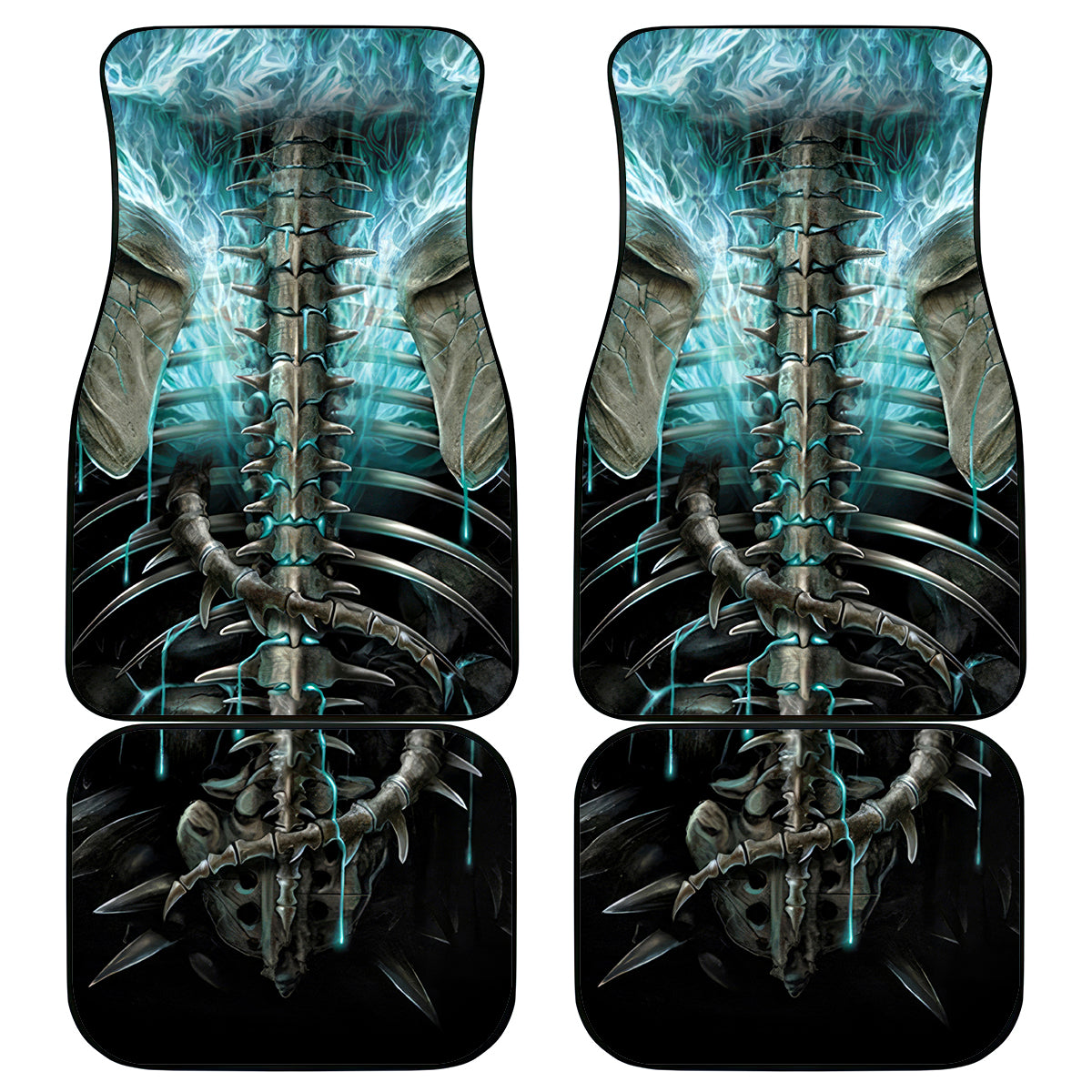 Flame Twin Skull Car Mats Skeleton Inside - Wonder Print Shop