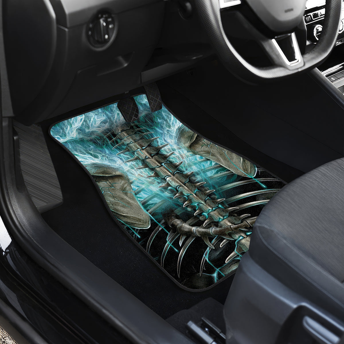 Flame Twin Skull Car Mats Skeleton Inside - Wonder Print Shop