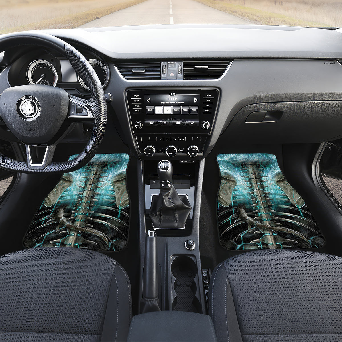Flame Twin Skull Car Mats Skeleton Inside - Wonder Print Shop