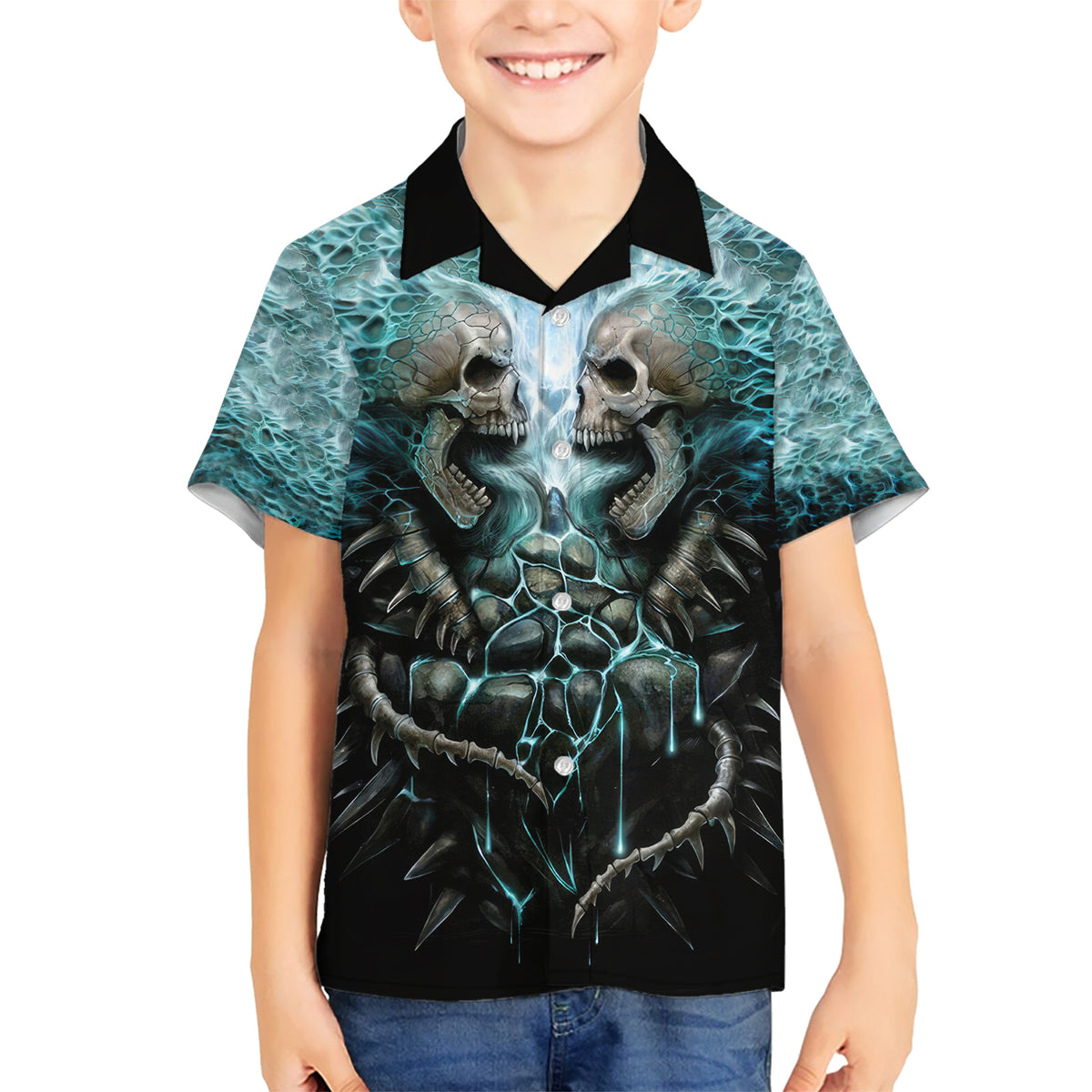 Flame Twin Skull Hawaiian Shirt Skeleton Inside - Wonder Print Shop