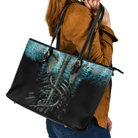 Flame Twin Skull Leather Tote Bag Skeleton Inside - Wonder Print Shop