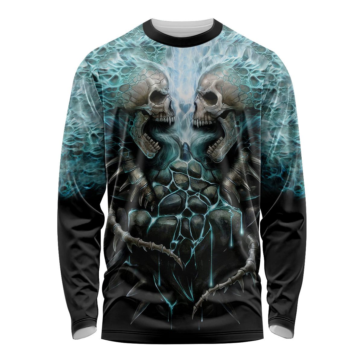 Flame Twin Skull Long Sleeve Shirt Skeleton Inside - Wonder Print Shop