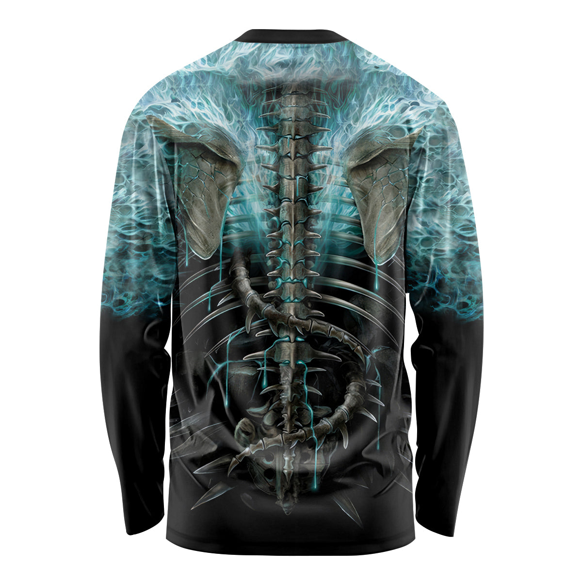 Flame Twin Skull Long Sleeve Shirt Skeleton Inside - Wonder Print Shop