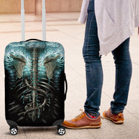Flame Twin Skull Luggage Cover Skeleton Inside - Wonder Print Shop
