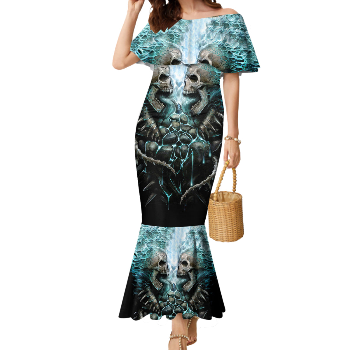 Flame Twin Skull Mermaid Dress Skeleton Inside - Wonder Print Shop