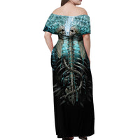 Flame Twin Skull Off Shoulder Maxi Dress Skeleton Inside - Wonder Print Shop