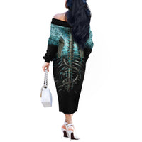 Flame Twin Skull Off The Shoulder Long Sleeve Dress Skeleton Inside - Wonder Print Shop