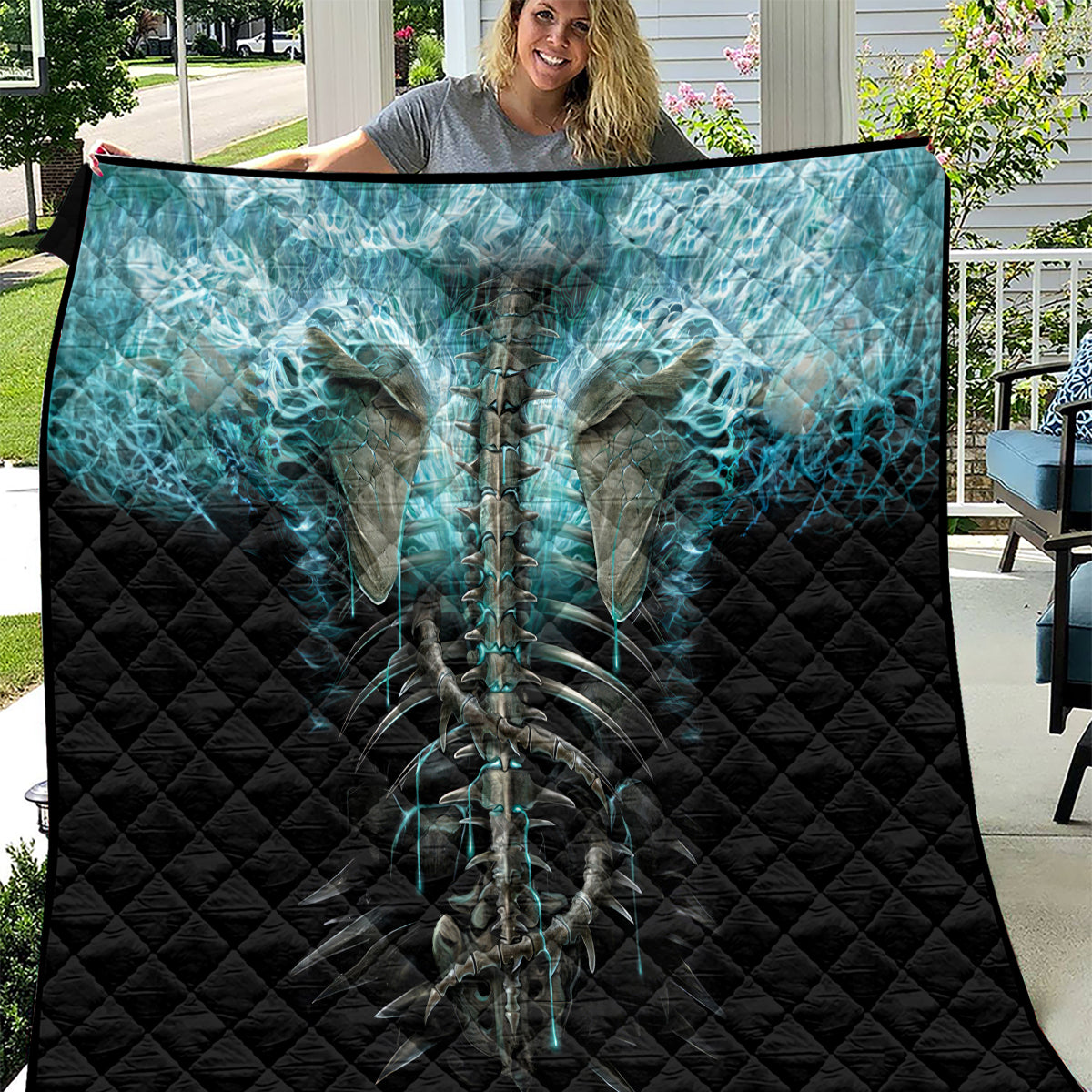 Flame Twin Skull Quilt Skeleton Inside - Wonder Print Shop