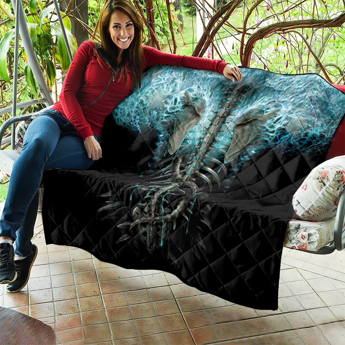 Flame Twin Skull Quilt Skeleton Inside - Wonder Print Shop