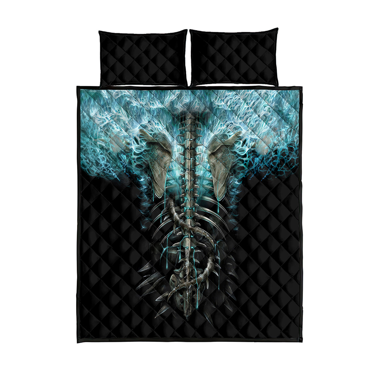 Flame Twin Skull Quilt Bed Set Skeleton Inside - Wonder Print Shop