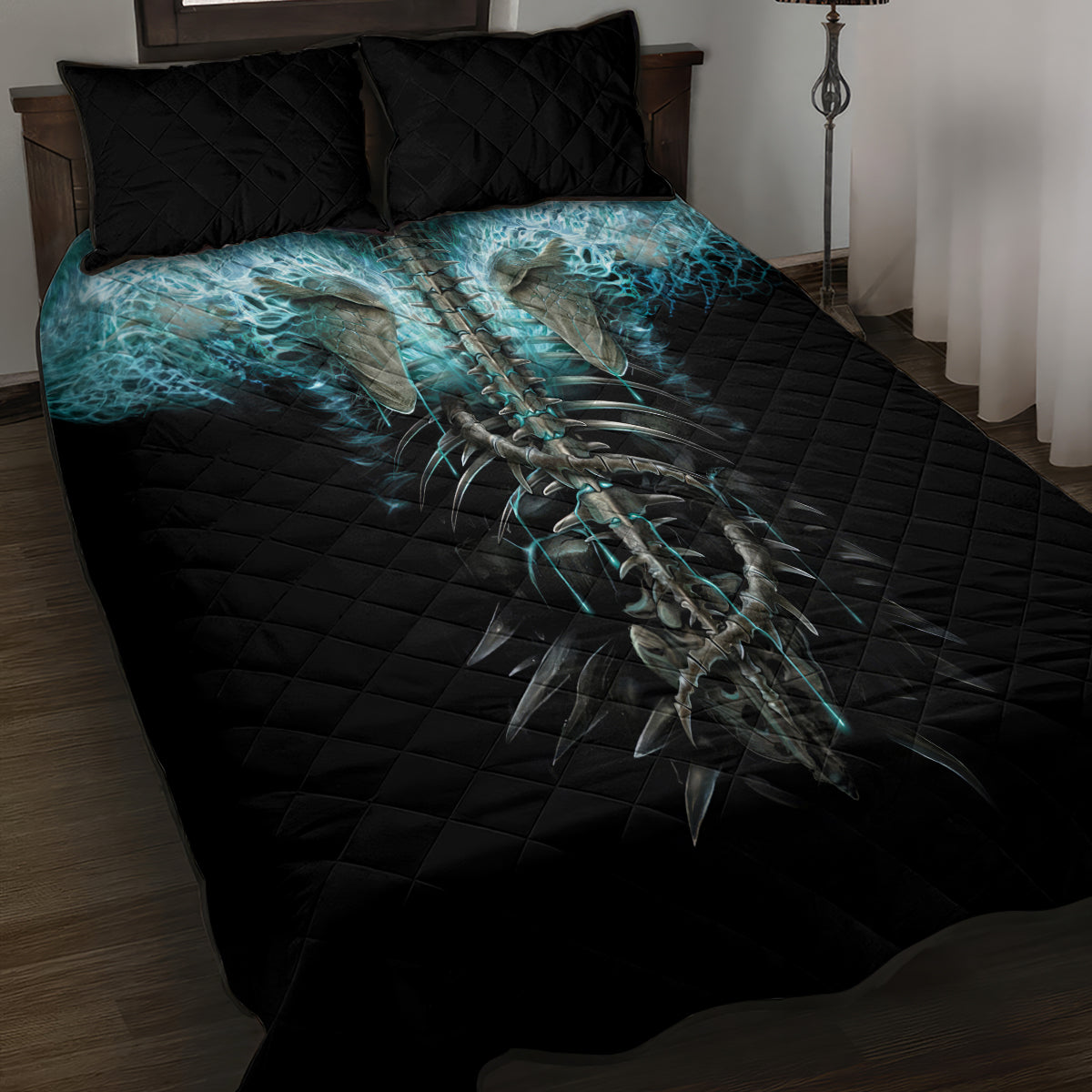 Flame Twin Skull Quilt Bed Set Skeleton Inside - Wonder Print Shop