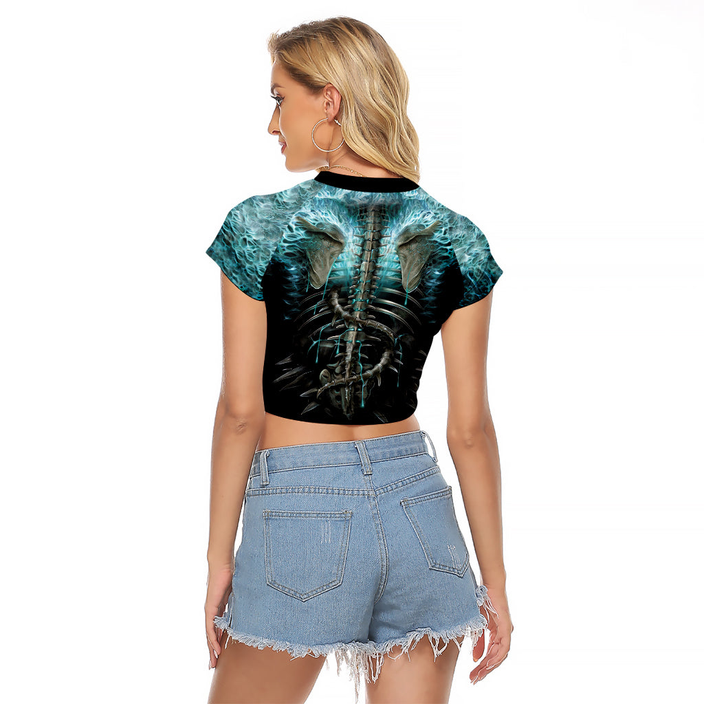 Flame Twin Skull Raglan Cropped T Shirt Skeleton Inside - Wonder Print Shop