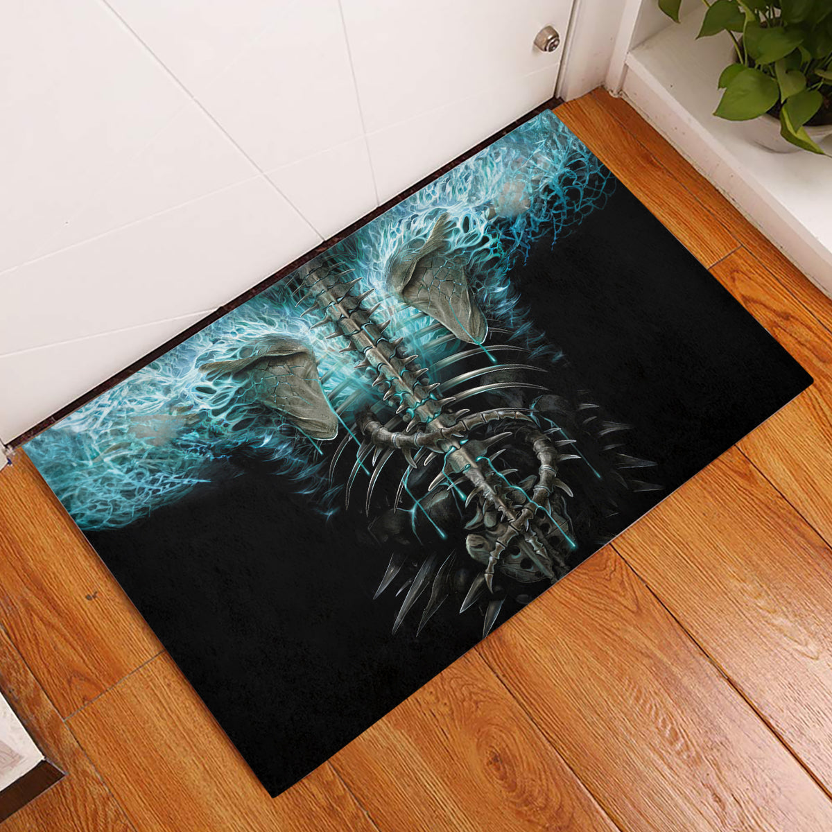 Flame Twin Skull Rubber Doormat Skeleton Inside - Wonder Print Shop