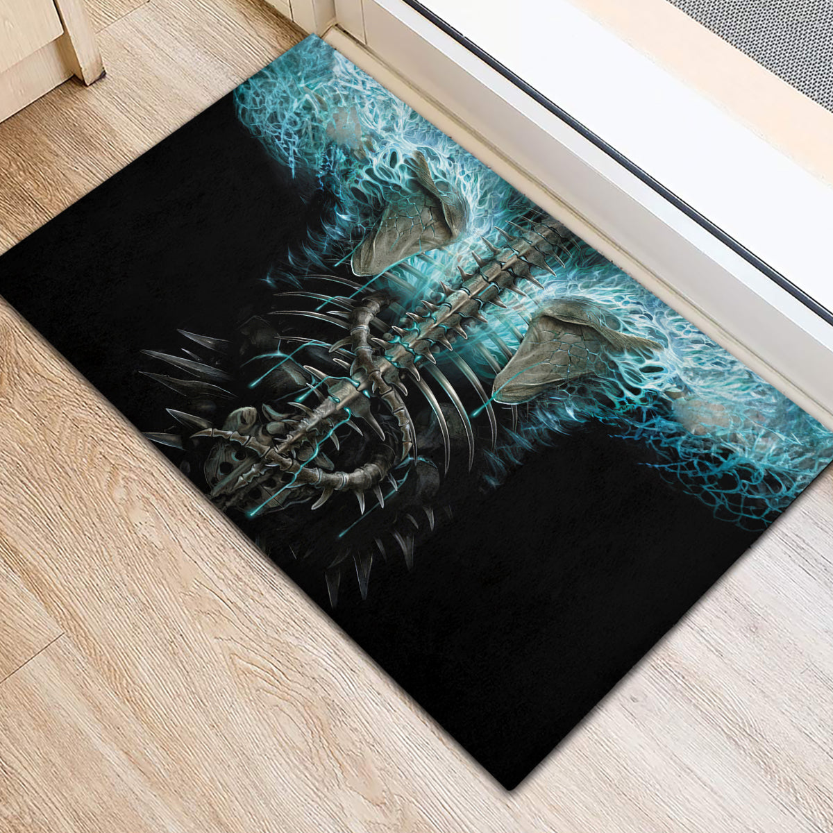 Flame Twin Skull Rubber Doormat Skeleton Inside - Wonder Print Shop