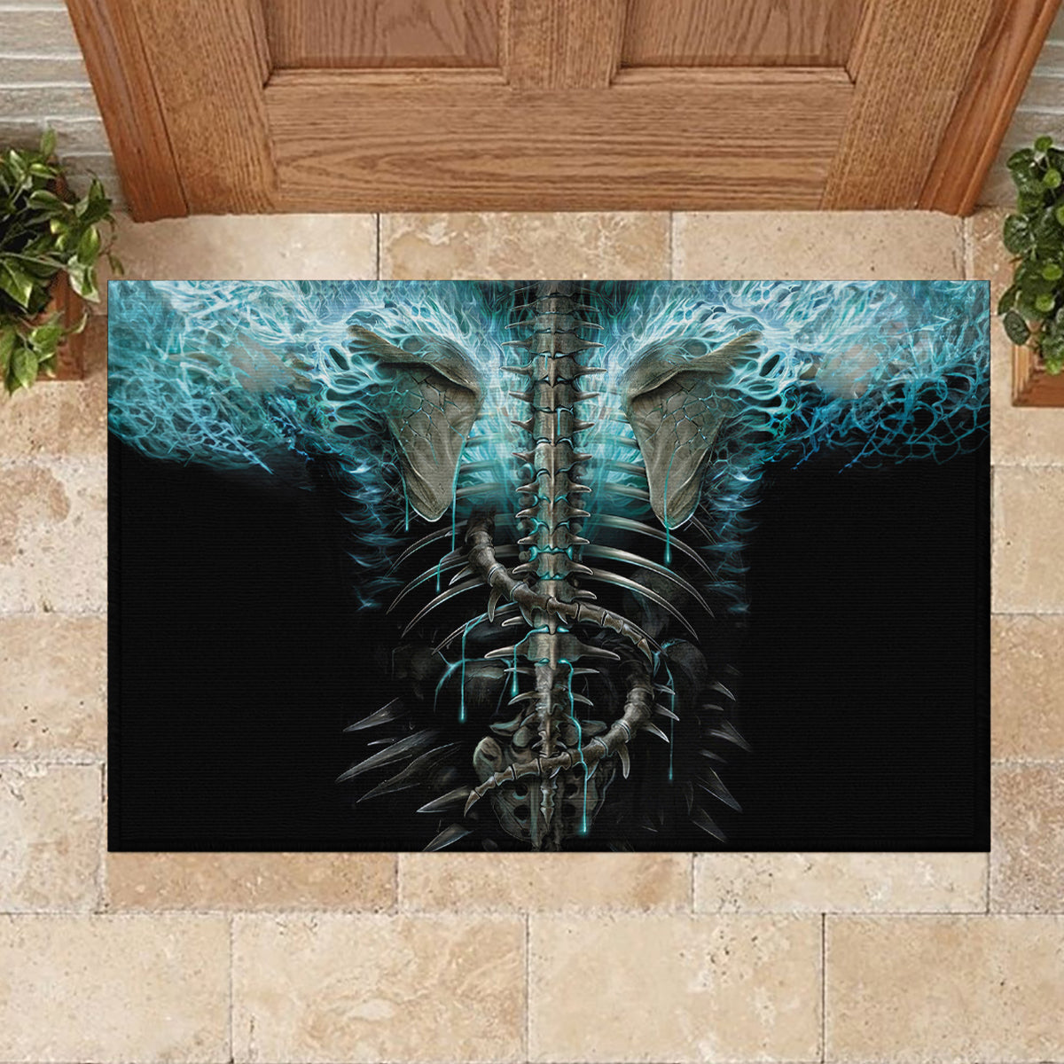 Flame Twin Skull Rubber Doormat Skeleton Inside - Wonder Print Shop