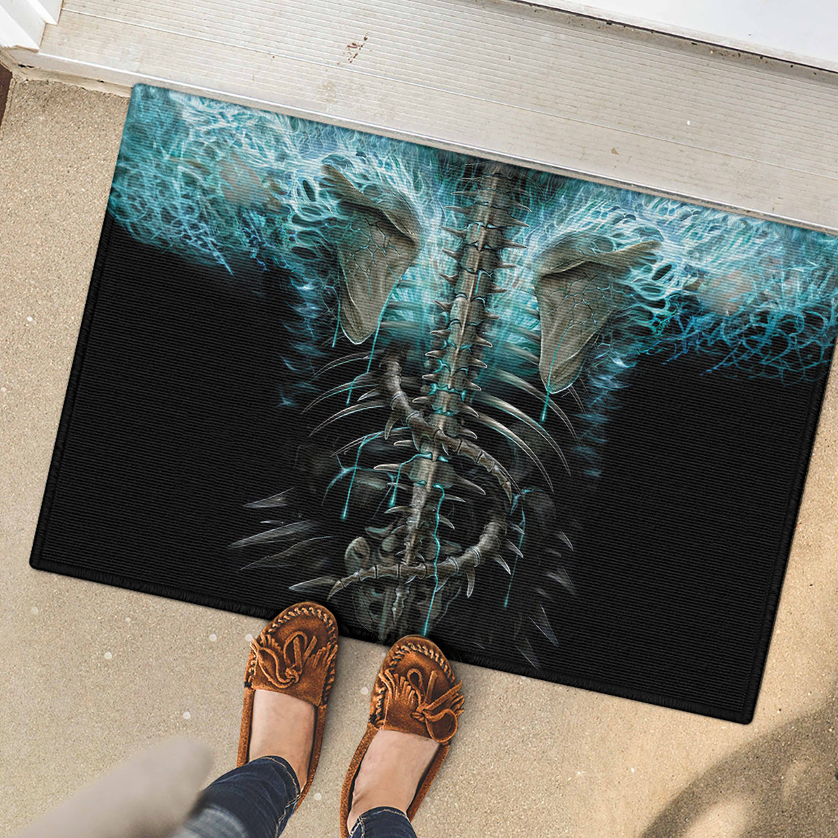 Flame Twin Skull Rubber Doormat Skeleton Inside - Wonder Print Shop