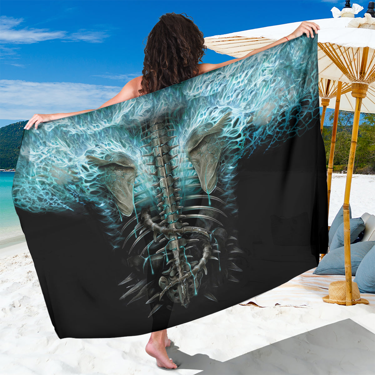 Flame Twin Skull Sarong Skeleton Inside - Wonder Print Shop