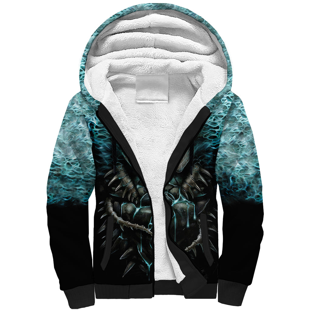Flame Twin Skull Sherpa Hoodie Skeleton Inside - Wonder Print Shop