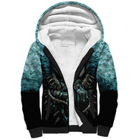 Flame Twin Skull Sherpa Hoodie Skeleton Inside - Wonder Print Shop