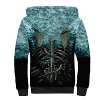 Flame Twin Skull Sherpa Hoodie Skeleton Inside - Wonder Print Shop