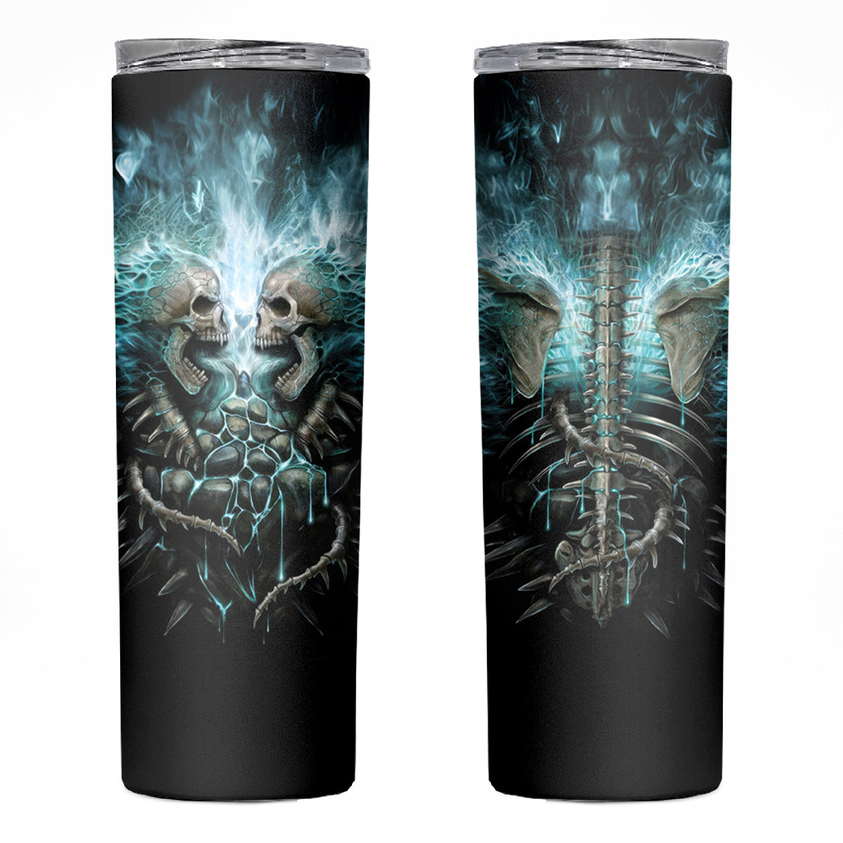 Flame Twin Skull Skinny Tumbler Skeleton Inside - Wonder Print Shop