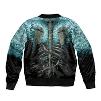 Flame Twin Skull Sleeve Zip Bomber Jacket Skeleton Inside - Wonder Print Shop