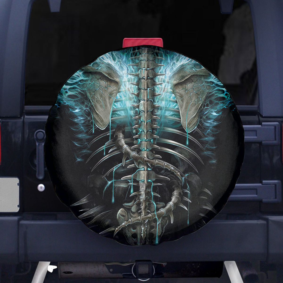 Flame Twin Skull Spare Tire Cover Skeleton Inside - Wonder Print Shop
