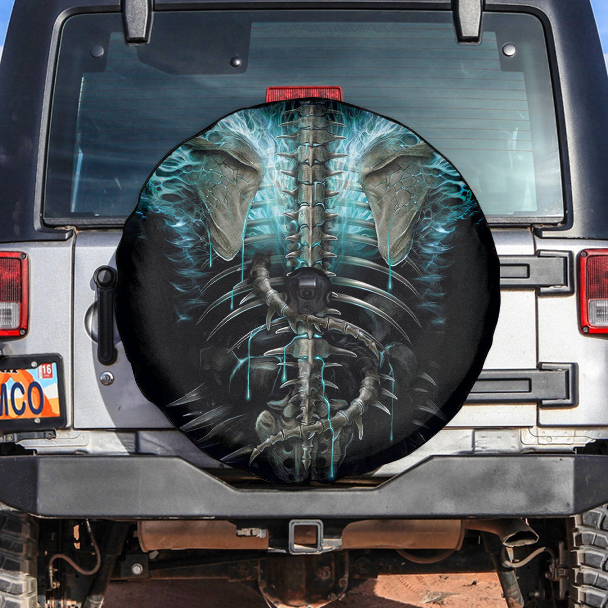 Flame Twin Skull Spare Tire Cover Skeleton Inside - Wonder Print Shop