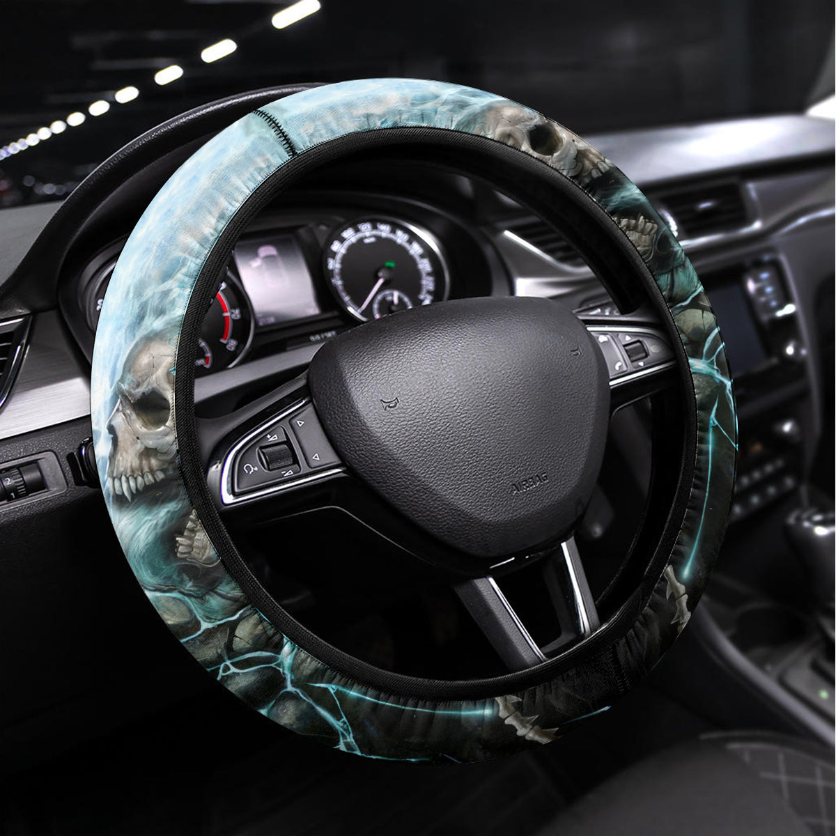 Flame Twin Skull Steering Wheel Cover Skeleton Inside - Wonder Print Shop