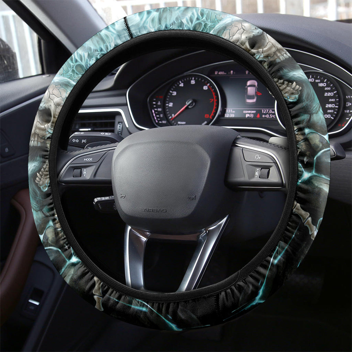 Flame Twin Skull Steering Wheel Cover Skeleton Inside - Wonder Print Shop