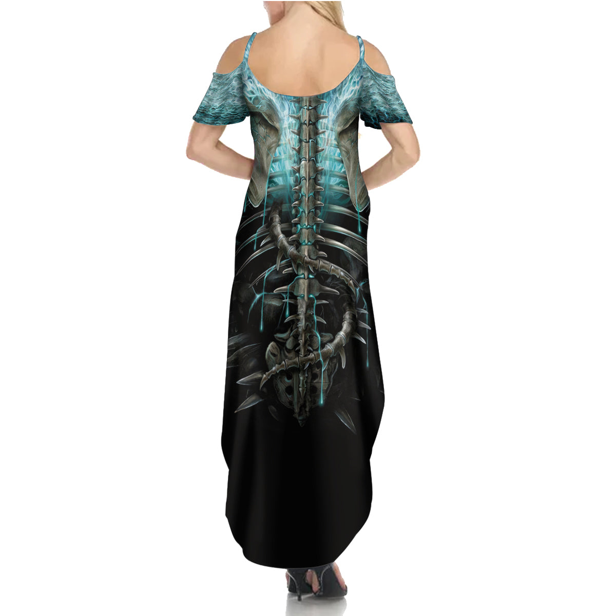Flame Twin Skull Summer Maxi Dress Skeleton Inside - Wonder Print Shop