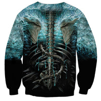 Flame Twin Skull Sweatshirt Skeleton Inside - Wonder Print Shop