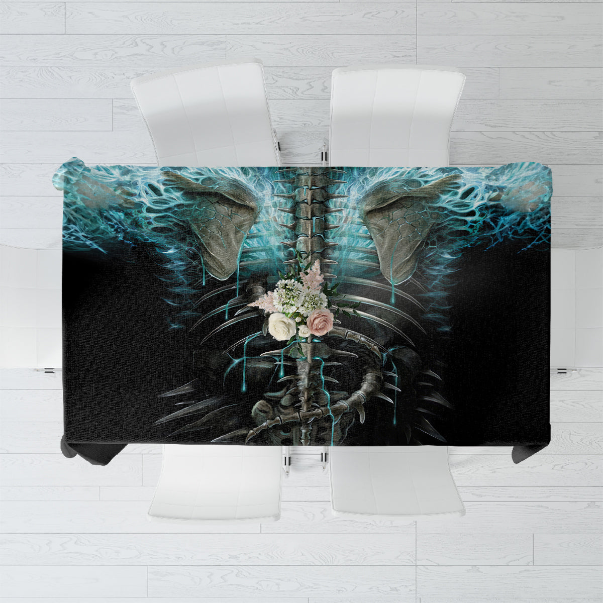 Flame Twin Skull Tablecloth Skeleton Inside - Wonder Print Shop