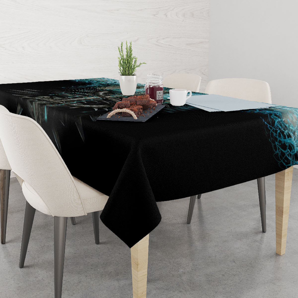 Flame Twin Skull Tablecloth Skeleton Inside - Wonder Print Shop