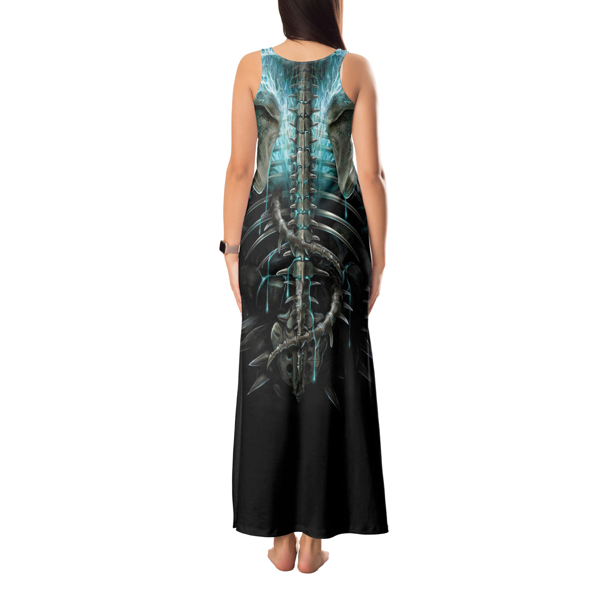 Flame Twin Skull Tank Maxi Dress Skeleton Inside - Wonder Print Shop