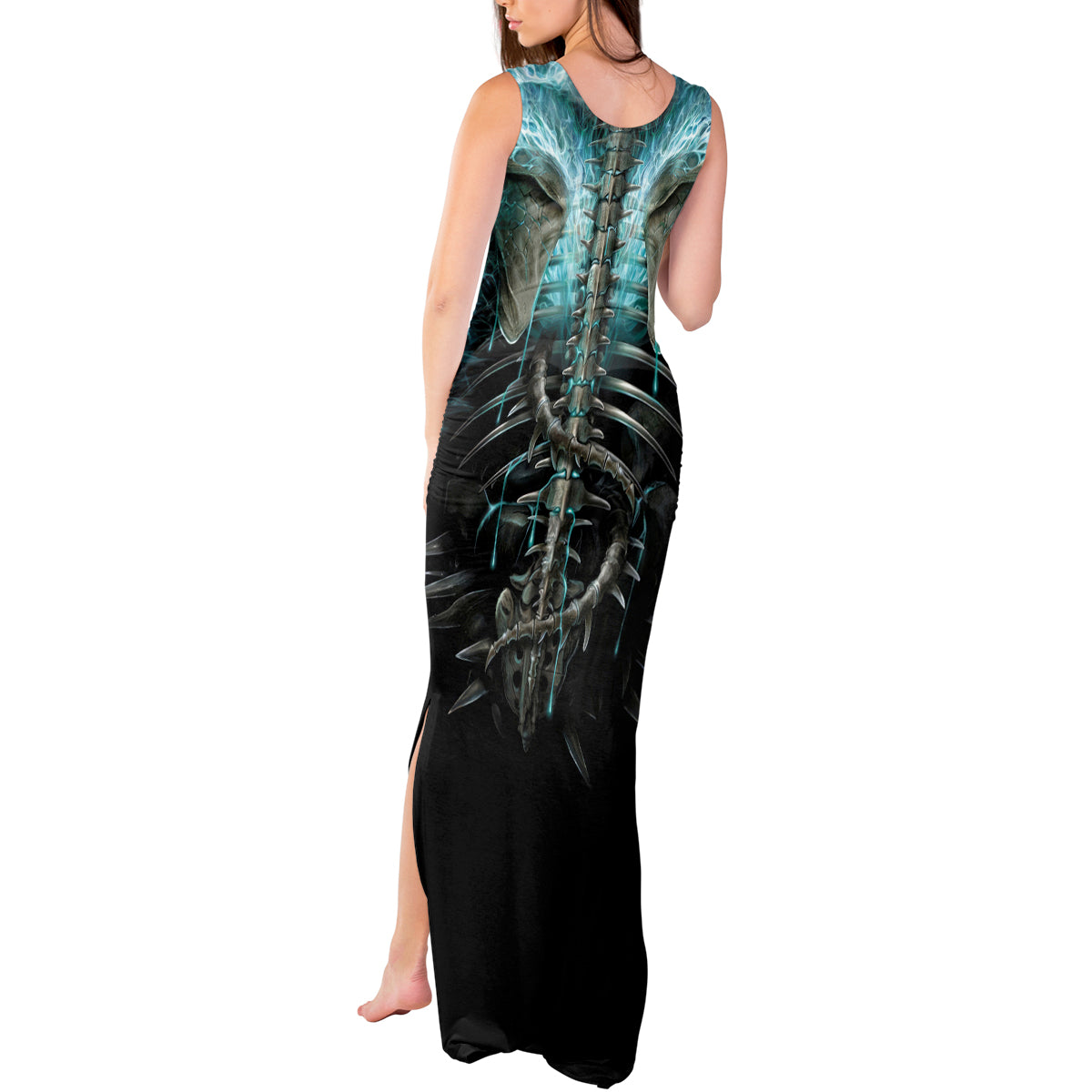 Flame Twin Skull Tank Maxi Dress Skeleton Inside - Wonder Print Shop