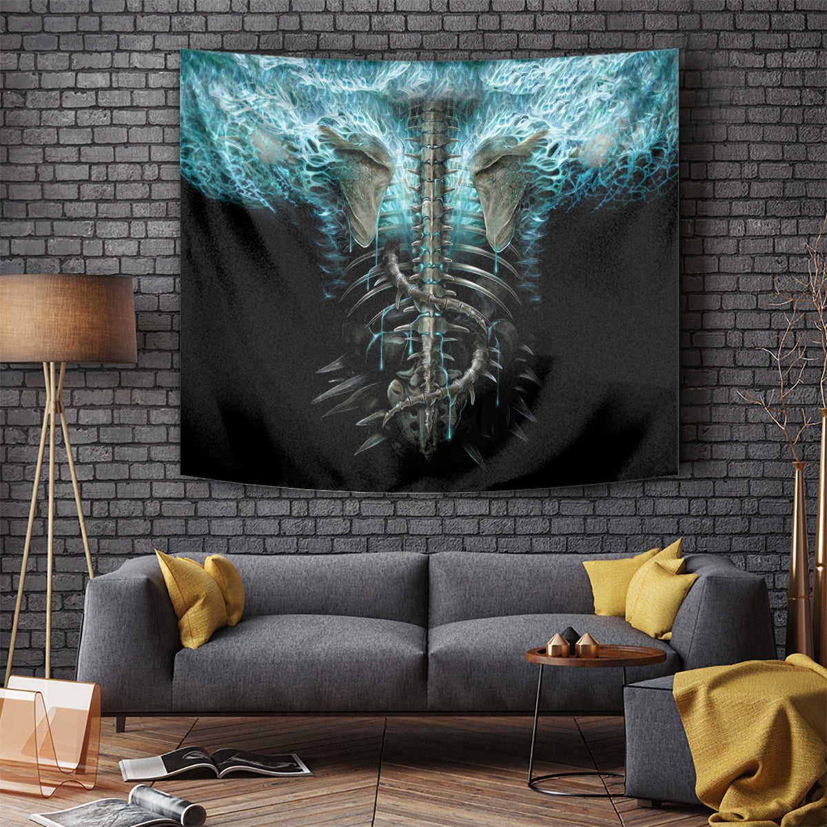 Flame Twin Skull Tapestry Skeleton Inside - Wonder Print Shop