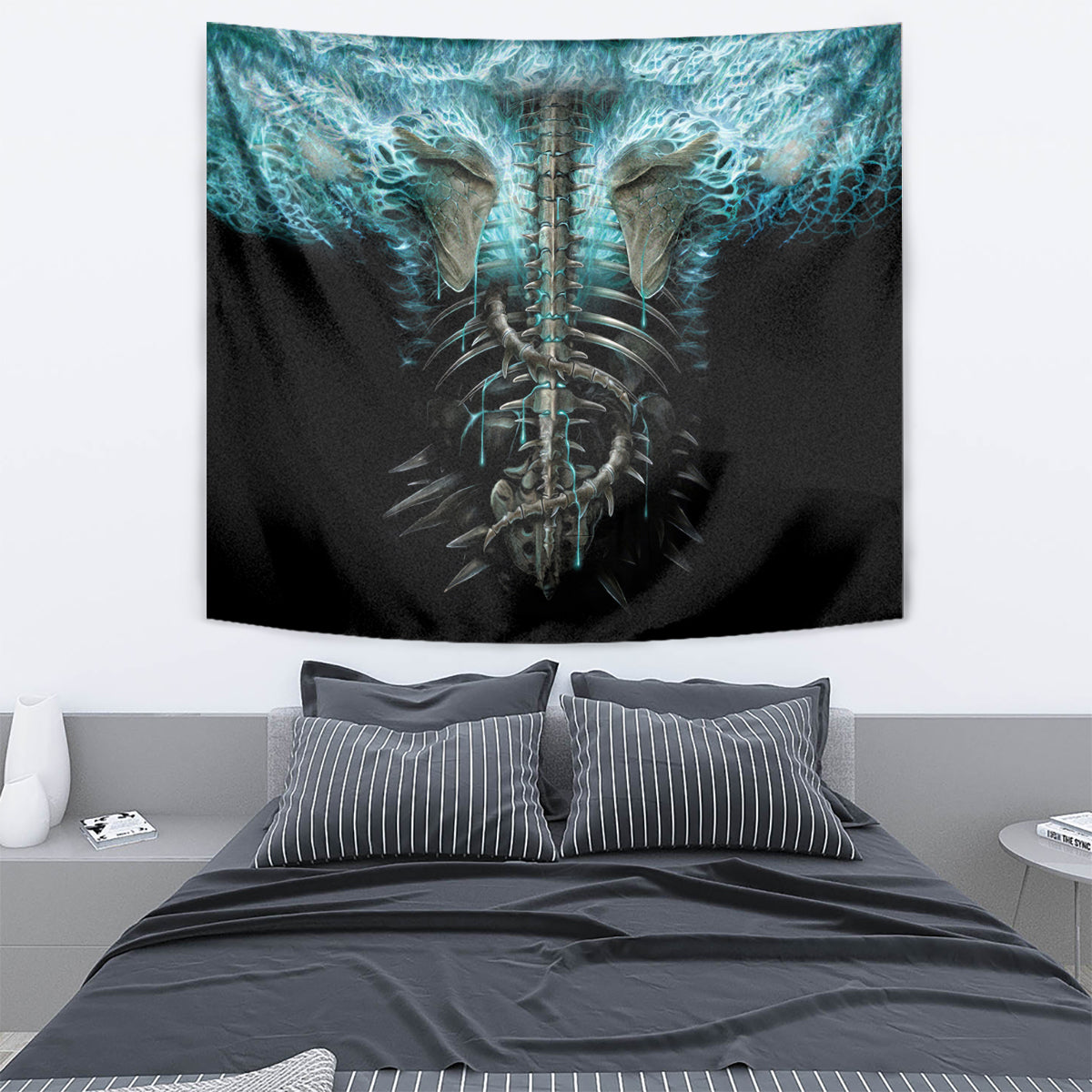Flame Twin Skull Tapestry Skeleton Inside - Wonder Print Shop