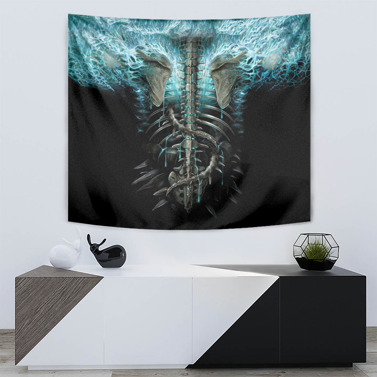 Flame Twin Skull Tapestry Skeleton Inside - Wonder Print Shop