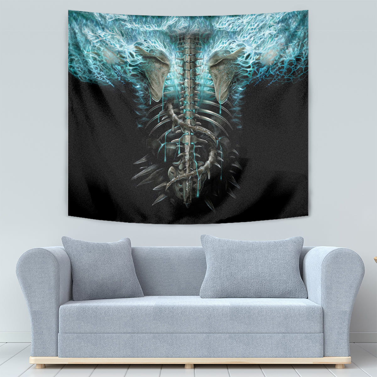 Flame Twin Skull Tapestry Skeleton Inside - Wonder Print Shop