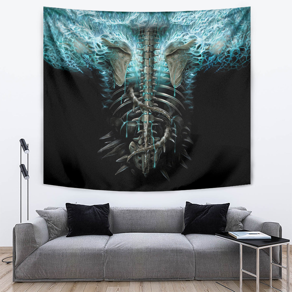 Flame Twin Skull Tapestry Skeleton Inside - Wonder Print Shop